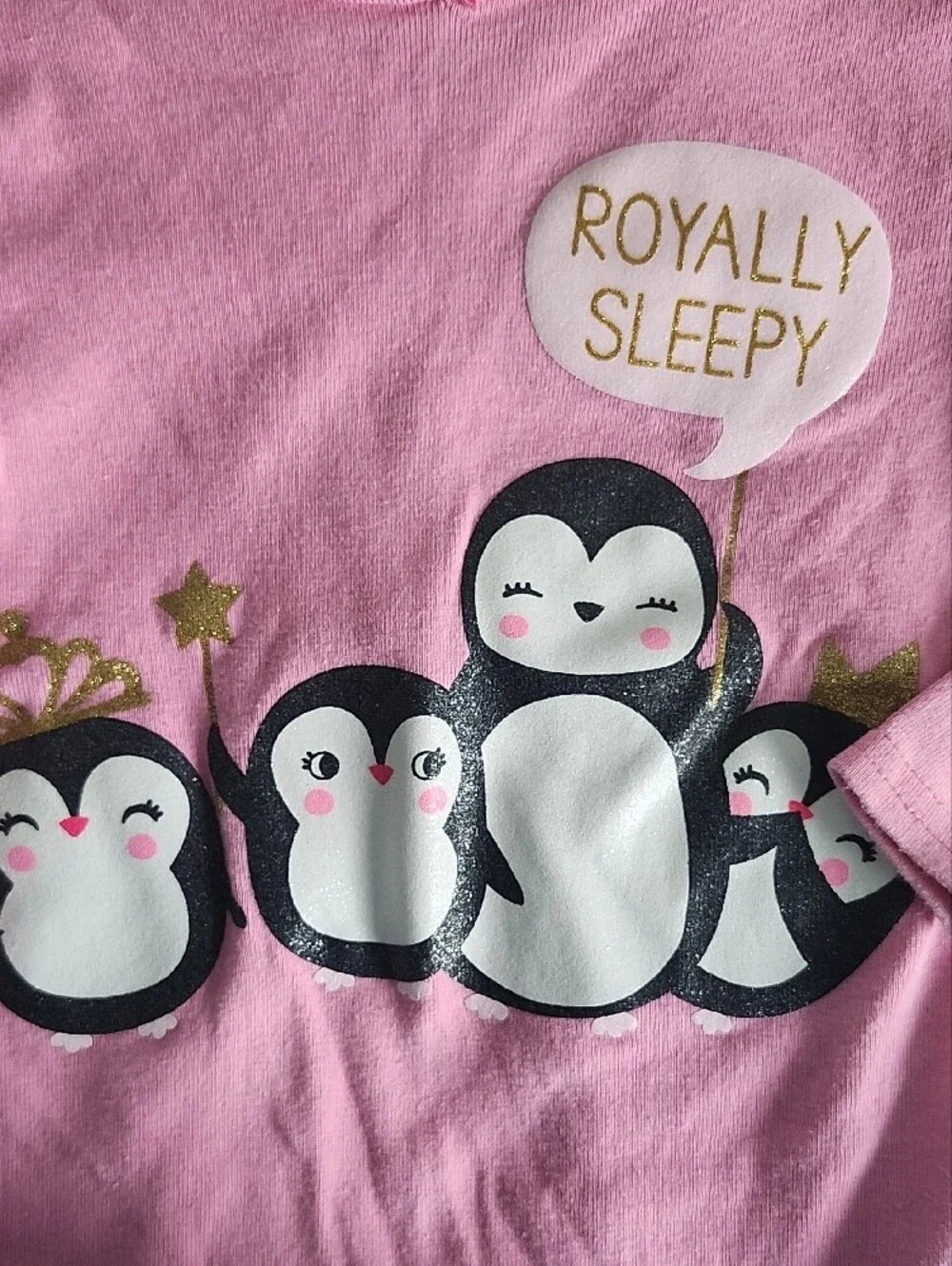 Carter's Pink Penguin Pajama Set with Gold Accent